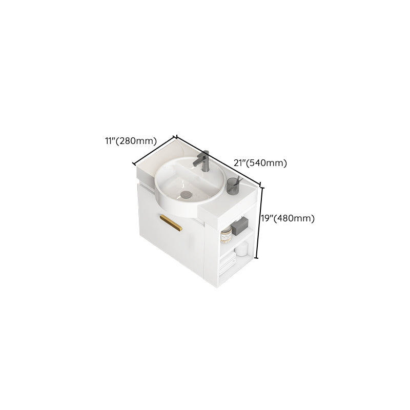 Single Sink Glam Bathroom Vanity White Ceramic Round Wall Mount Vanity Set Clearhalo 'Bathroom Remodel & Bathroom Fixtures' 'Bathroom Vanities' 'bathroom_vanities' 'Home Improvement' 'home_improvement' 'home_improvement_bathroom_vanities' 7390381