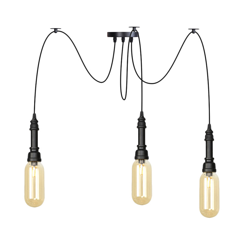 Capsule Coffee House Multi Ceiling Light Antiqued Amber Glass 2/3/6 Heads Black Swag LED Suspension Pendant Clearhalo 'Ceiling Lights' 'Glass shade' 'Glass' 'Industrial Pendants' 'Industrial' 'Middle Century Pendants' 'Pendant Lights' 'Pendants' 'Tiffany' Lighting' 739039