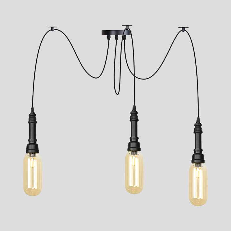 Capsule Coffee House Multi Ceiling Light Antiqued Amber Glass 2/3/6 Heads Black Swag LED Suspension Pendant Clearhalo 'Ceiling Lights' 'Glass shade' 'Glass' 'Industrial Pendants' 'Industrial' 'Middle Century Pendants' 'Pendant Lights' 'Pendants' 'Tiffany' Lighting' 739040