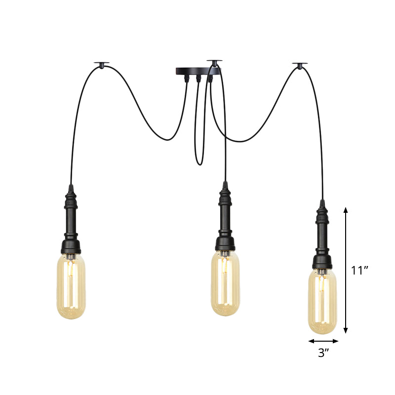 Capsule Coffee House Multi Ceiling Light Antiqued Amber Glass 2/3/6 Heads Black Swag LED Suspension Pendant Clearhalo 'Ceiling Lights' 'Glass shade' 'Glass' 'Industrial Pendants' 'Industrial' 'Middle Century Pendants' 'Pendant Lights' 'Pendants' 'Tiffany' Lighting' 739041