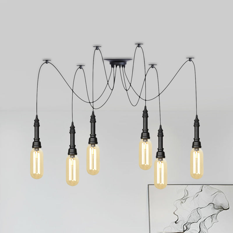 Capsule Coffee House Multi Ceiling Light Antiqued Amber Glass 2/3/6 Heads Black Swag LED Suspension Pendant Clearhalo 'Ceiling Lights' 'Glass shade' 'Glass' 'Industrial Pendants' 'Industrial' 'Middle Century Pendants' 'Pendant Lights' 'Pendants' 'Tiffany' Lighting' 739043