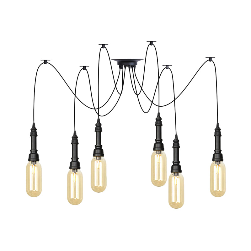 Capsule Coffee House Multi Ceiling Light Antiqued Amber Glass 2/3/6 Heads Black Swag LED Suspension Pendant Clearhalo 'Ceiling Lights' 'Glass shade' 'Glass' 'Industrial Pendants' 'Industrial' 'Middle Century Pendants' 'Pendant Lights' 'Pendants' 'Tiffany' Lighting' 739044