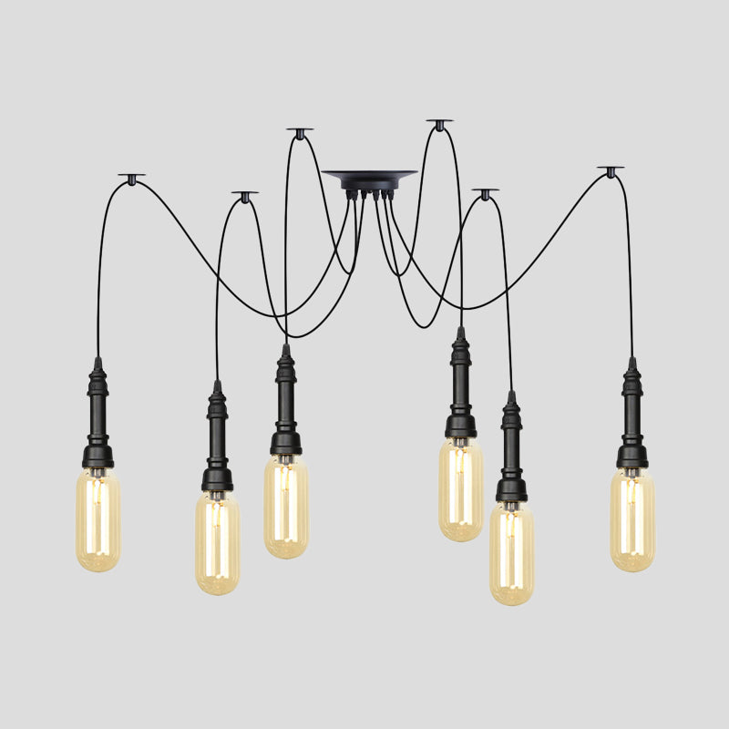 Capsule Coffee House Multi Ceiling Light Antiqued Amber Glass 2/3/6 Heads Black Swag LED Suspension Pendant Clearhalo 'Ceiling Lights' 'Glass shade' 'Glass' 'Industrial Pendants' 'Industrial' 'Middle Century Pendants' 'Pendant Lights' 'Pendants' 'Tiffany' Lighting' 739045
