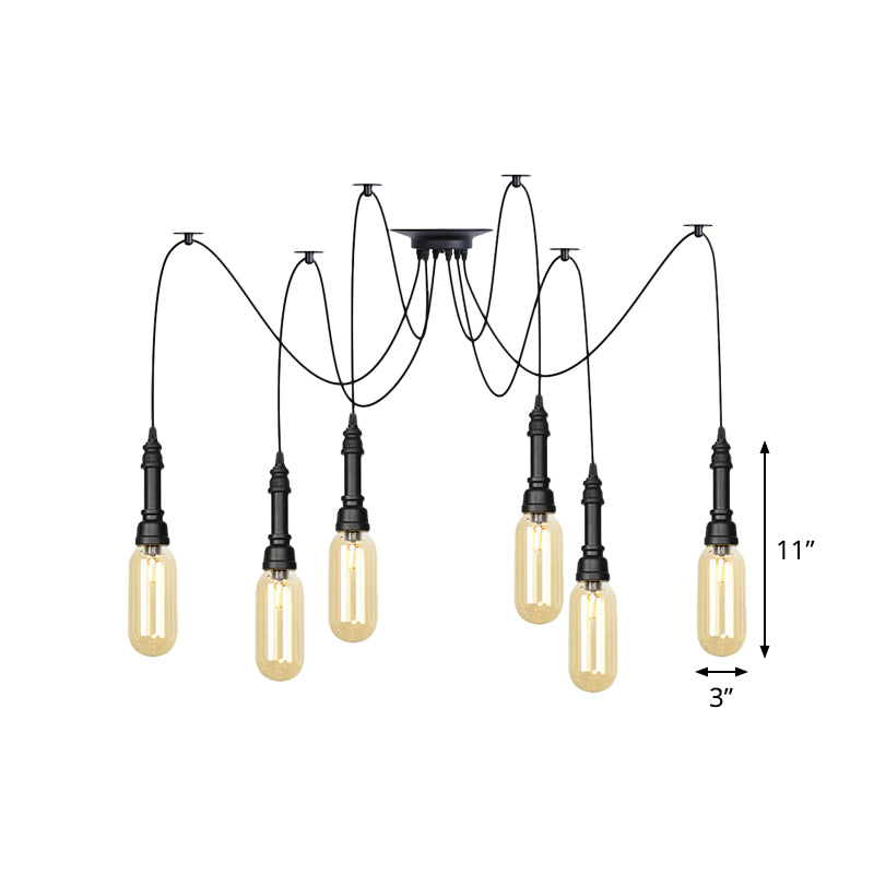 Capsule Coffee House Multi Ceiling Light Antiqued Amber Glass 2/3/6 Heads Black Swag LED Suspension Pendant Clearhalo 'Ceiling Lights' 'Glass shade' 'Glass' 'Industrial Pendants' 'Industrial' 'Middle Century Pendants' 'Pendant Lights' 'Pendants' 'Tiffany' Lighting' 739046
