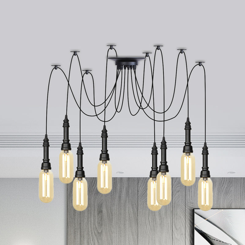 Capsule Coffee House Multi Ceiling Light Antiqued Amber Glass 2/3/6 Heads Black Swag LED Suspension Pendant Clearhalo 'Ceiling Lights' 'Glass shade' 'Glass' 'Industrial Pendants' 'Industrial' 'Middle Century Pendants' 'Pendant Lights' 'Pendants' 'Tiffany' Lighting' 739048