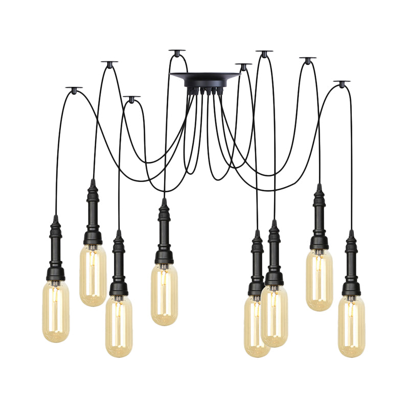Capsule Coffee House Multi Ceiling Light Antiqued Amber Glass 2/3/6 Heads Black Swag LED Suspension Pendant Clearhalo 'Ceiling Lights' 'Glass shade' 'Glass' 'Industrial Pendants' 'Industrial' 'Middle Century Pendants' 'Pendant Lights' 'Pendants' 'Tiffany' Lighting' 739049
