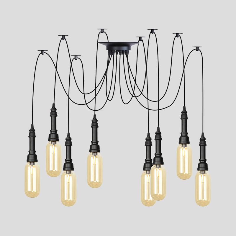 Capsule Coffee House Multi Ceiling Light Antiqued Amber Glass 2/3/6 Heads Black Swag LED Suspension Pendant Clearhalo 'Ceiling Lights' 'Glass shade' 'Glass' 'Industrial Pendants' 'Industrial' 'Middle Century Pendants' 'Pendant Lights' 'Pendants' 'Tiffany' Lighting' 739050