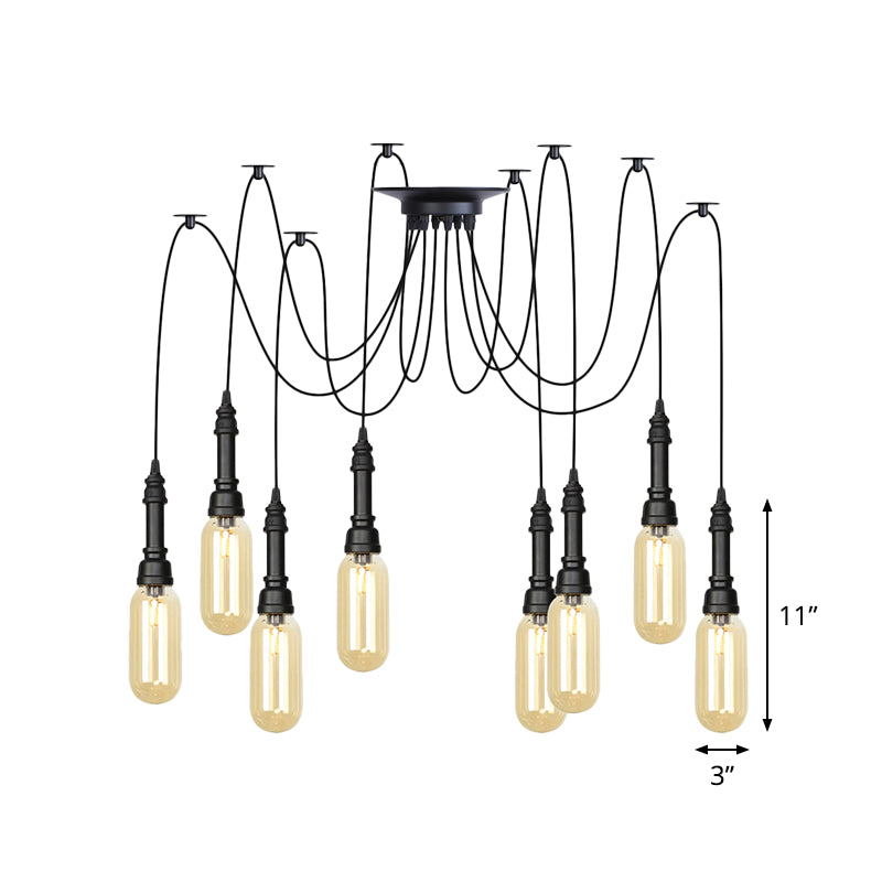 Capsule Coffee House Multi Ceiling Light Antiqued Amber Glass 2/3/6 Heads Black Swag LED Suspension Pendant Clearhalo 'Ceiling Lights' 'Glass shade' 'Glass' 'Industrial Pendants' 'Industrial' 'Middle Century Pendants' 'Pendant Lights' 'Pendants' 'Tiffany' Lighting' 739051