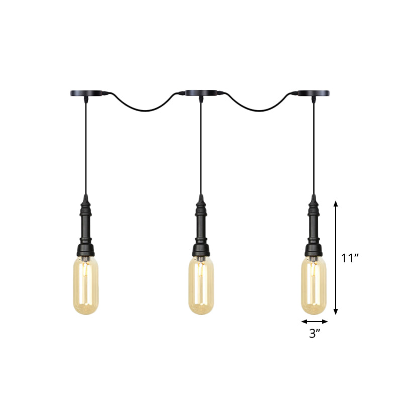 3/5/7 Lights Capsule Multi Light Chandelier Industrial Black Finish Amber Glass Tandem LED Hanging Ceiling Lamp Clearhalo 'Ceiling Lights' 'Glass shade' 'Glass' 'Industrial Pendants' 'Industrial' 'Middle Century Pendants' 'Pendant Lights' 'Pendants' 'Tiffany' Lighting' 739055
