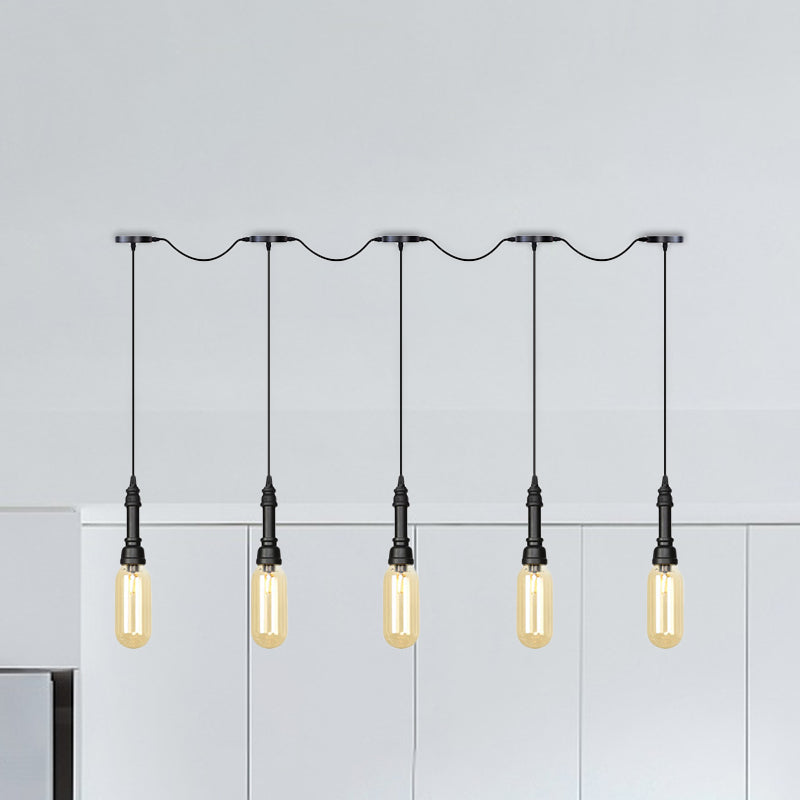 3/5/7 Lights Capsule Multi Light Chandelier Industrial Black Finish Amber Glass Tandem LED Hanging Ceiling Lamp Clearhalo 'Ceiling Lights' 'Glass shade' 'Glass' 'Industrial Pendants' 'Industrial' 'Middle Century Pendants' 'Pendant Lights' 'Pendants' 'Tiffany' Lighting' 739057