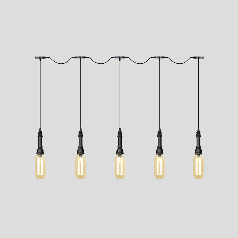 3/5/7 Lights Capsule Multi Light Chandelier Industrial Black Finish Amber Glass Tandem LED Hanging Ceiling Lamp Clearhalo 'Ceiling Lights' 'Glass shade' 'Glass' 'Industrial Pendants' 'Industrial' 'Middle Century Pendants' 'Pendant Lights' 'Pendants' 'Tiffany' Lighting' 739059