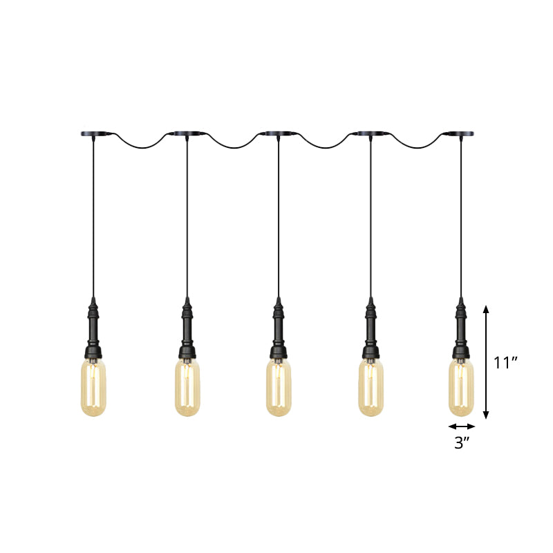 3/5/7 Lights Capsule Multi Light Chandelier Industrial Black Finish Amber Glass Tandem LED Hanging Ceiling Lamp Clearhalo 'Ceiling Lights' 'Glass shade' 'Glass' 'Industrial Pendants' 'Industrial' 'Middle Century Pendants' 'Pendant Lights' 'Pendants' 'Tiffany' Lighting' 739060