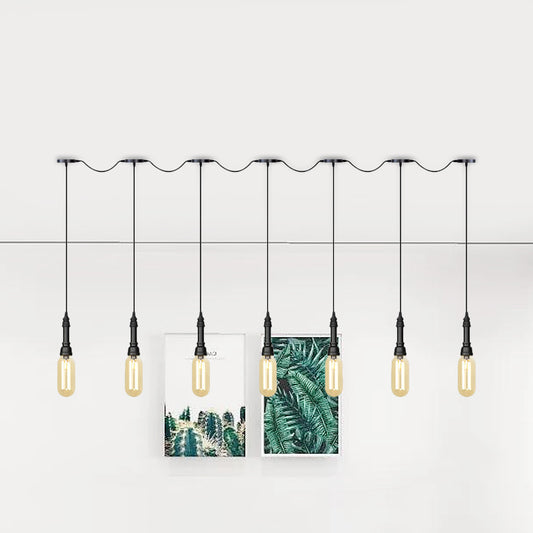 3/5/7 Lights Capsule Multi Light Chandelier Industrial Black Finish Amber Glass Tandem LED Hanging Ceiling Lamp Clearhalo 'Ceiling Lights' 'Glass shade' 'Glass' 'Industrial Pendants' 'Industrial' 'Middle Century Pendants' 'Pendant Lights' 'Pendants' 'Tiffany' Lighting' 739062
