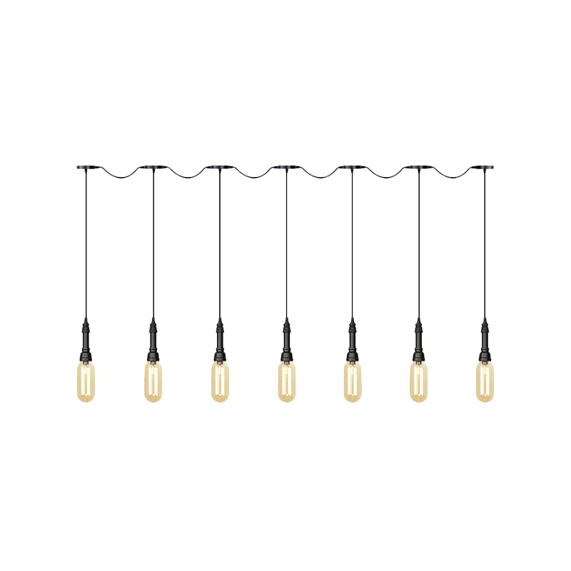 3/5/7 Lights Capsule Multi Light Chandelier Industrial Black Finish Amber Glass Tandem LED Hanging Ceiling Lamp Clearhalo 'Ceiling Lights' 'Glass shade' 'Glass' 'Industrial Pendants' 'Industrial' 'Middle Century Pendants' 'Pendant Lights' 'Pendants' 'Tiffany' Lighting' 739063
