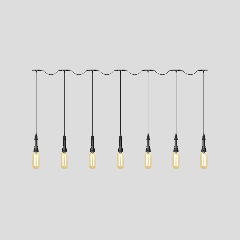 3/5/7 Lights Capsule Multi Light Chandelier Industrial Black Finish Amber Glass Tandem LED Hanging Ceiling Lamp Clearhalo 'Ceiling Lights' 'Glass shade' 'Glass' 'Industrial Pendants' 'Industrial' 'Middle Century Pendants' 'Pendant Lights' 'Pendants' 'Tiffany' Lighting' 739064