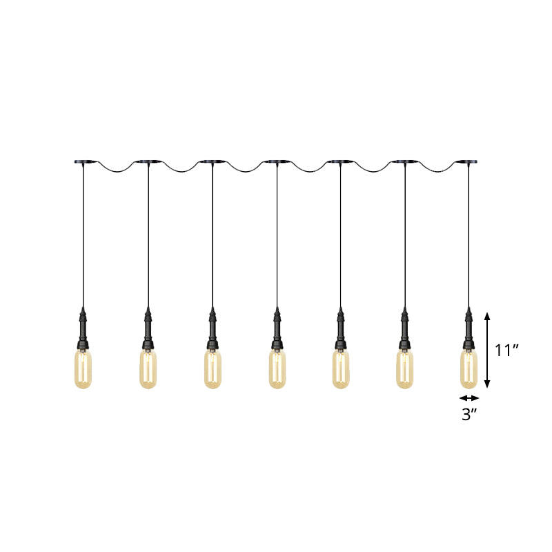 3/5/7 Lights Capsule Multi Light Chandelier Industrial Black Finish Amber Glass Tandem LED Hanging Ceiling Lamp Clearhalo 'Ceiling Lights' 'Glass shade' 'Glass' 'Industrial Pendants' 'Industrial' 'Middle Century Pendants' 'Pendant Lights' 'Pendants' 'Tiffany' Lighting' 739065