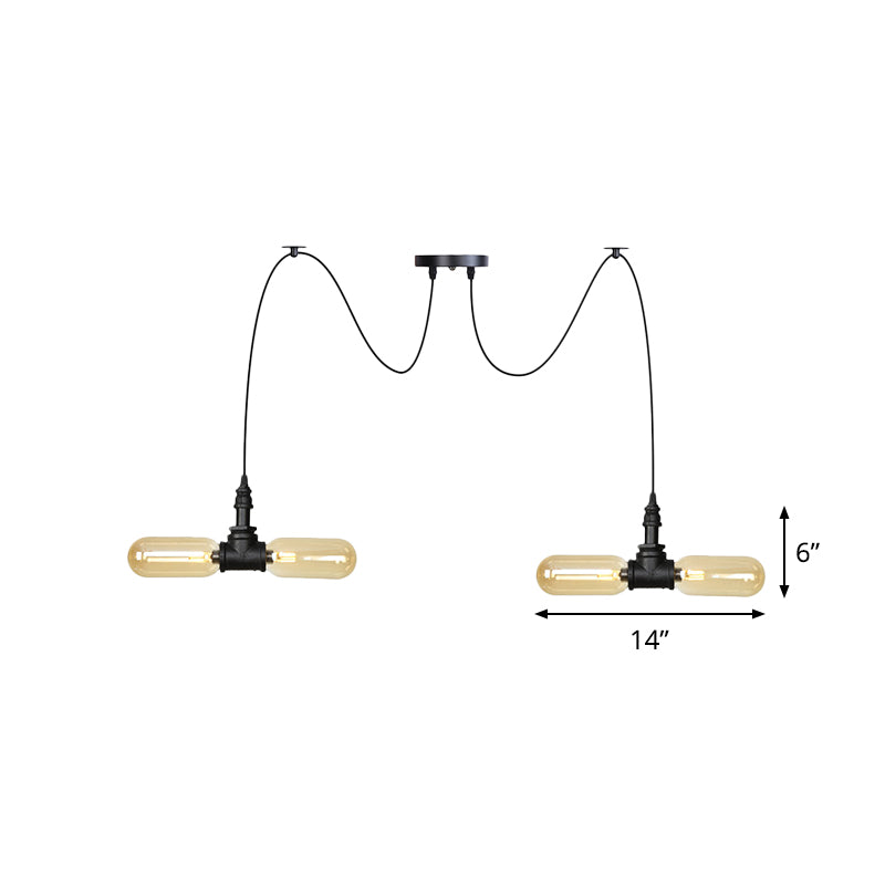 4/6/12-Bulb Amber Glass LED Pendant Vintage Black Capsule Restaurant Swag LED Multi Ceiling Lamp Clearhalo 'Ceiling Lights' 'Glass shade' 'Glass' 'Industrial Pendants' 'Industrial' 'Middle Century Pendants' 'Pendant Lights' 'Pendants' 'Tiffany' Lighting' 739069