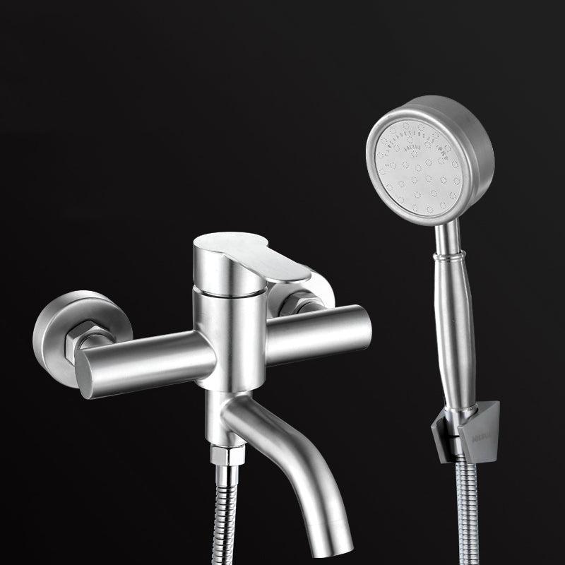 Modern Bathtub Faucet 304 Stainless Steel Swivel Spout Wall Mounted Tub Faucet Trim Pressurized Shower Head & Base Risers Not Included Clearhalo 'Bathroom Remodel & Bathroom Fixtures' 'Bathtub Faucets' 'bathtub_faucets' 'Home Improvement' 'home_improvement' 'home_improvement_bathtub_faucets' 7390845