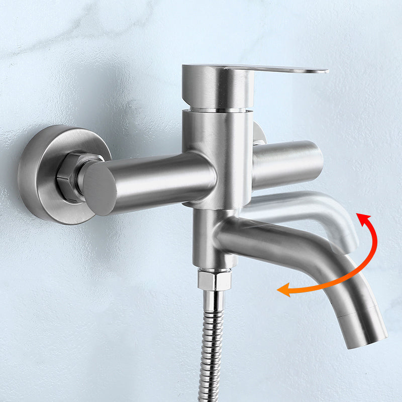 Modern Bathtub Faucet 304 Stainless Steel Swivel Spout Wall Mounted Tub Faucet Trim Clearhalo 'Bathroom Remodel & Bathroom Fixtures' 'Bathtub Faucets' 'bathtub_faucets' 'Home Improvement' 'home_improvement' 'home_improvement_bathtub_faucets' 7390846