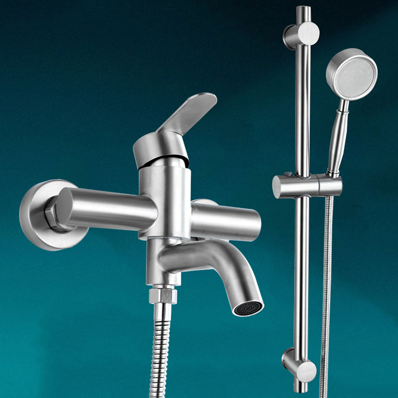 Modern Bathtub Faucet 304 Stainless Steel Swivel Spout Wall Mounted Tub Faucet Trim Clearhalo 'Bathroom Remodel & Bathroom Fixtures' 'Bathtub Faucets' 'bathtub_faucets' 'Home Improvement' 'home_improvement' 'home_improvement_bathtub_faucets' 7390847