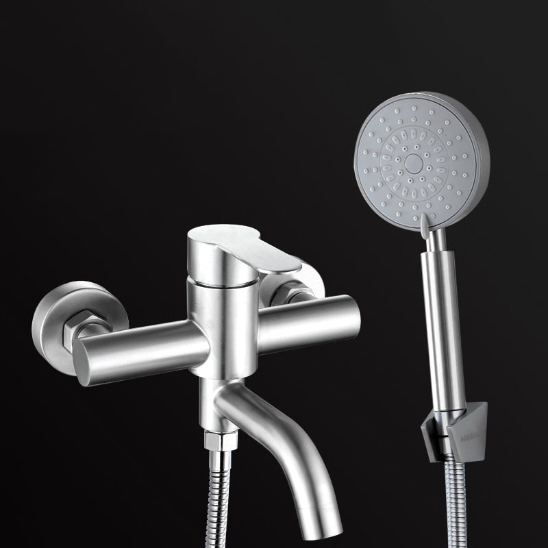 Modern Bathtub Faucet 304 Stainless Steel Swivel Spout Wall Mounted Tub Faucet Trim Tri-Mode Shower Head & Base Risers Not Included Clearhalo 'Bathroom Remodel & Bathroom Fixtures' 'Bathtub Faucets' 'bathtub_faucets' 'Home Improvement' 'home_improvement' 'home_improvement_bathtub_faucets' 7390848