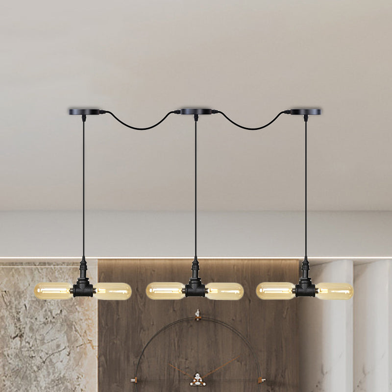 Amber Glass Black Hanging Light Capsule 6/10/14-Light Antiqued LED Tandem Multi Lamp Pendant 6 Black Clearhalo 'Ceiling Lights' 'Glass shade' 'Glass' 'Industrial Pendants' 'Industrial' 'Middle Century Pendants' 'Pendant Lights' 'Pendants' 'Tiffany' Lighting' 739085