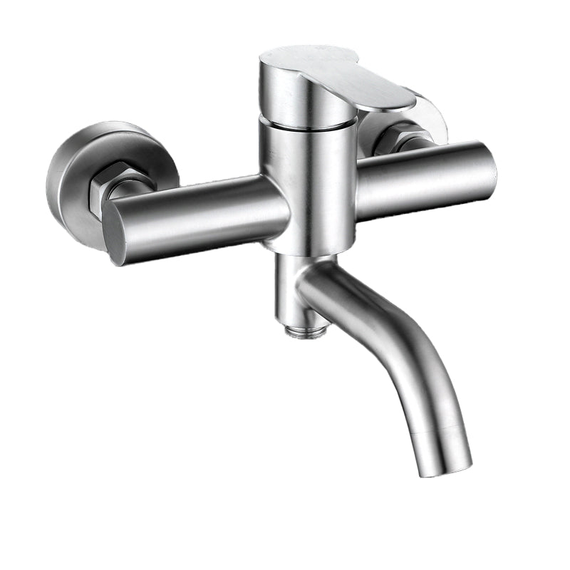 Modern Bathtub Faucet 304 Stainless Steel Swivel Spout Wall Mounted Tub Faucet Trim Clearhalo 'Bathroom Remodel & Bathroom Fixtures' 'Bathtub Faucets' 'bathtub_faucets' 'Home Improvement' 'home_improvement' 'home_improvement_bathtub_faucets' 7390851