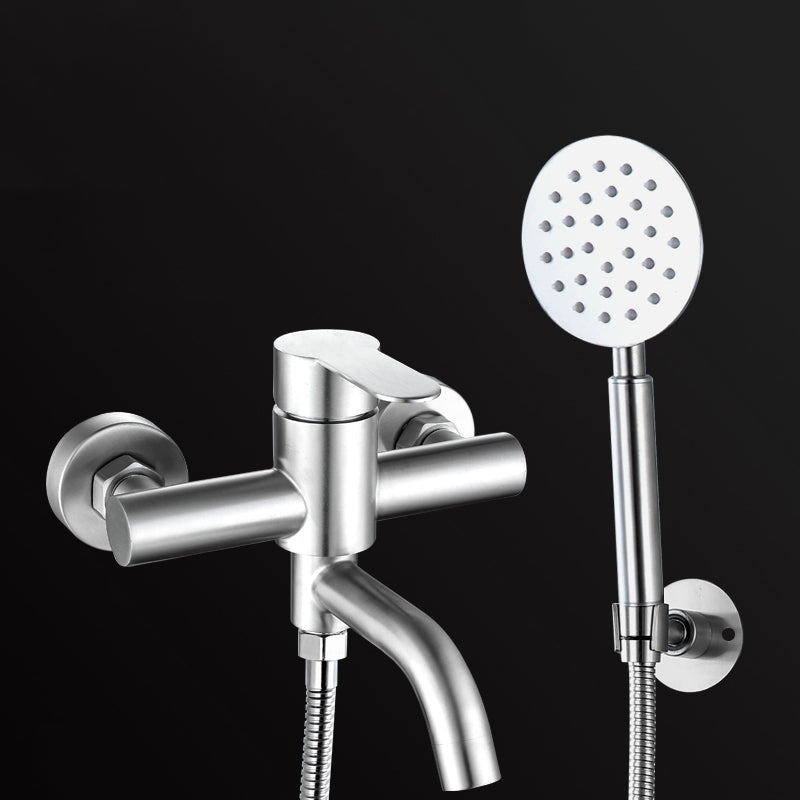Modern Bathtub Faucet 304 Stainless Steel Swivel Spout Wall Mounted Tub Faucet Trim Round Shower Head & Omni-Directional Base Risers Not Included Clearhalo 'Bathroom Remodel & Bathroom Fixtures' 'Bathtub Faucets' 'bathtub_faucets' 'Home Improvement' 'home_improvement' 'home_improvement_bathtub_faucets' 7390852