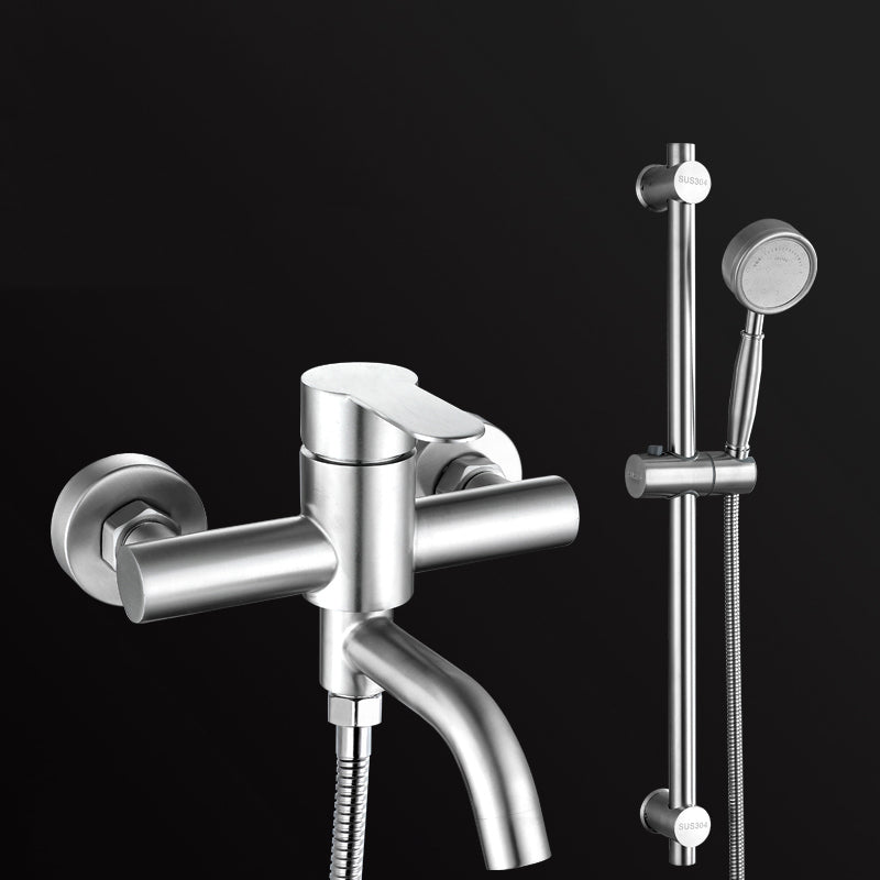 Modern Bathtub Faucet 304 Stainless Steel Swivel Spout Wall Mounted Tub Faucet Trim Pressurized Shower Head Risers Included Clearhalo 'Bathroom Remodel & Bathroom Fixtures' 'Bathtub Faucets' 'bathtub_faucets' 'Home Improvement' 'home_improvement' 'home_improvement_bathtub_faucets' 7390854