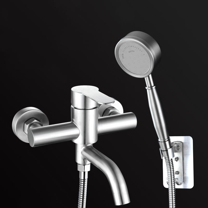 Modern Bathtub Faucet 304 Stainless Steel Swivel Spout Wall Mounted Tub Faucet Trim Pressurized Shower Head & Non Perforated Base Risers Not Included Clearhalo 'Bathroom Remodel & Bathroom Fixtures' 'Bathtub Faucets' 'bathtub_faucets' 'Home Improvement' 'home_improvement' 'home_improvement_bathtub_faucets' 7390855