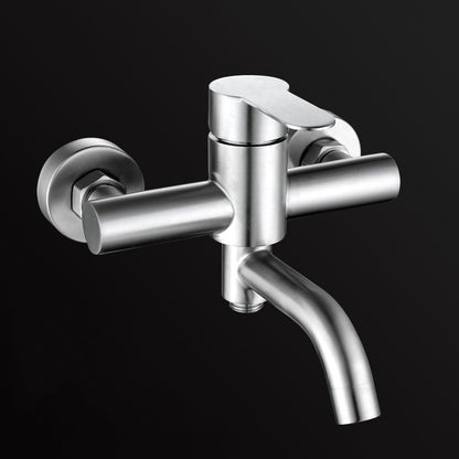 Modern Bathtub Faucet 304 Stainless Steel Swivel Spout Wall Mounted Tub Faucet Trim Single Faucet Risers Not Included Clearhalo 'Bathroom Remodel & Bathroom Fixtures' 'Bathtub Faucets' 'bathtub_faucets' 'Home Improvement' 'home_improvement' 'home_improvement_bathtub_faucets' 7390859