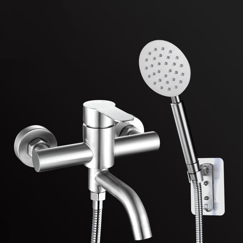 Modern Bathtub Faucet 304 Stainless Steel Swivel Spout Wall Mounted Tub Faucet Trim Round Shower Head & Non Perforated Base Risers Not Included Clearhalo 'Bathroom Remodel & Bathroom Fixtures' 'Bathtub Faucets' 'bathtub_faucets' 'Home Improvement' 'home_improvement' 'home_improvement_bathtub_faucets' 7390864