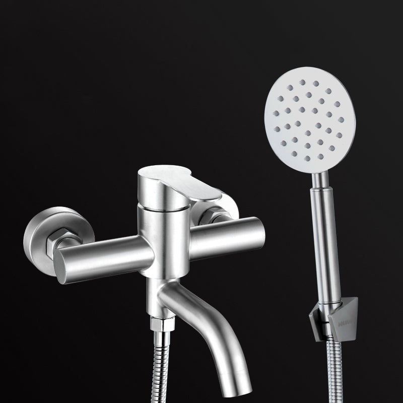 Modern Bathtub Faucet 304 Stainless Steel Swivel Spout Wall Mounted Tub Faucet Trim Round Shower Head & Base Risers Not Included Clearhalo 'Bathroom Remodel & Bathroom Fixtures' 'Bathtub Faucets' 'bathtub_faucets' 'Home Improvement' 'home_improvement' 'home_improvement_bathtub_faucets' 7390865