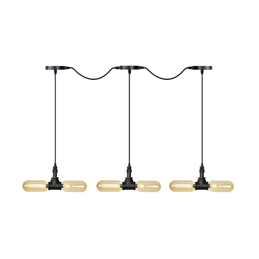 Amber Glass Black Hanging Light Capsule 6/10/14-Light Antiqued LED Tandem Multi Lamp Pendant Clearhalo 'Ceiling Lights' 'Glass shade' 'Glass' 'Industrial Pendants' 'Industrial' 'Middle Century Pendants' 'Pendant Lights' 'Pendants' 'Tiffany' Lighting' 739086