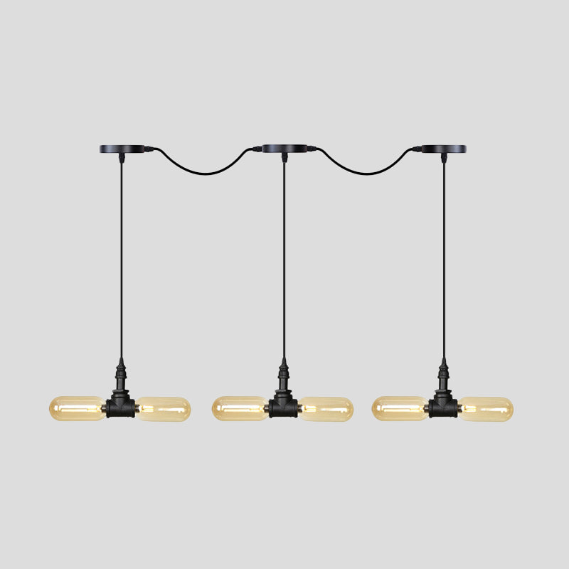 Amber Glass Black Hanging Light Capsule 6/10/14-Light Antiqued LED Tandem Multi Lamp Pendant Clearhalo 'Ceiling Lights' 'Glass shade' 'Glass' 'Industrial Pendants' 'Industrial' 'Middle Century Pendants' 'Pendant Lights' 'Pendants' 'Tiffany' Lighting' 739087