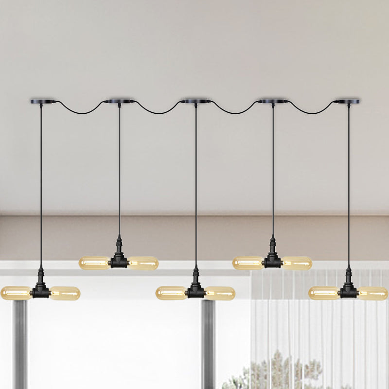 Amber Glass Black Hanging Light Capsule 6/10/14-Light Antiqued LED Tandem Multi Lamp Pendant 10 Black Clearhalo 'Ceiling Lights' 'Glass shade' 'Glass' 'Industrial Pendants' 'Industrial' 'Middle Century Pendants' 'Pendant Lights' 'Pendants' 'Tiffany' Lighting' 739089