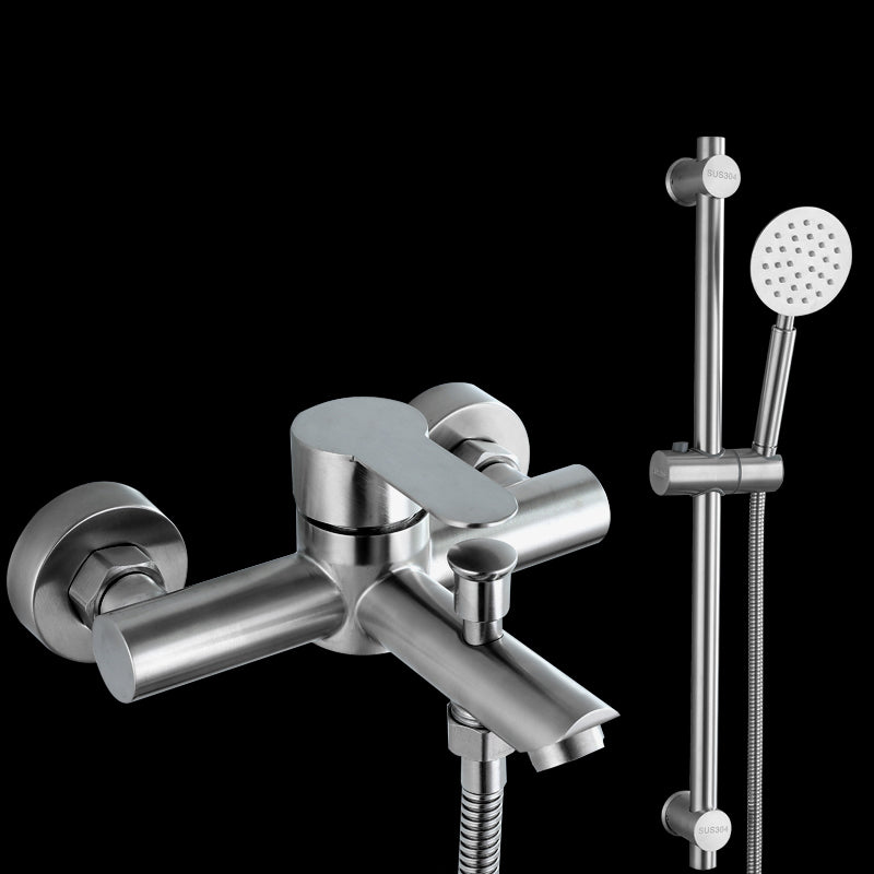 Popular Tub Filler Trim 304 Stainless Steel Wall Mounted Tub Filler Silver Circle Shower Head Risers Included Clearhalo 'Bathroom Remodel & Bathroom Fixtures' 'Bathtub Faucets' 'bathtub_faucets' 'Home Improvement' 'home_improvement' 'home_improvement_bathtub_faucets' 7390893