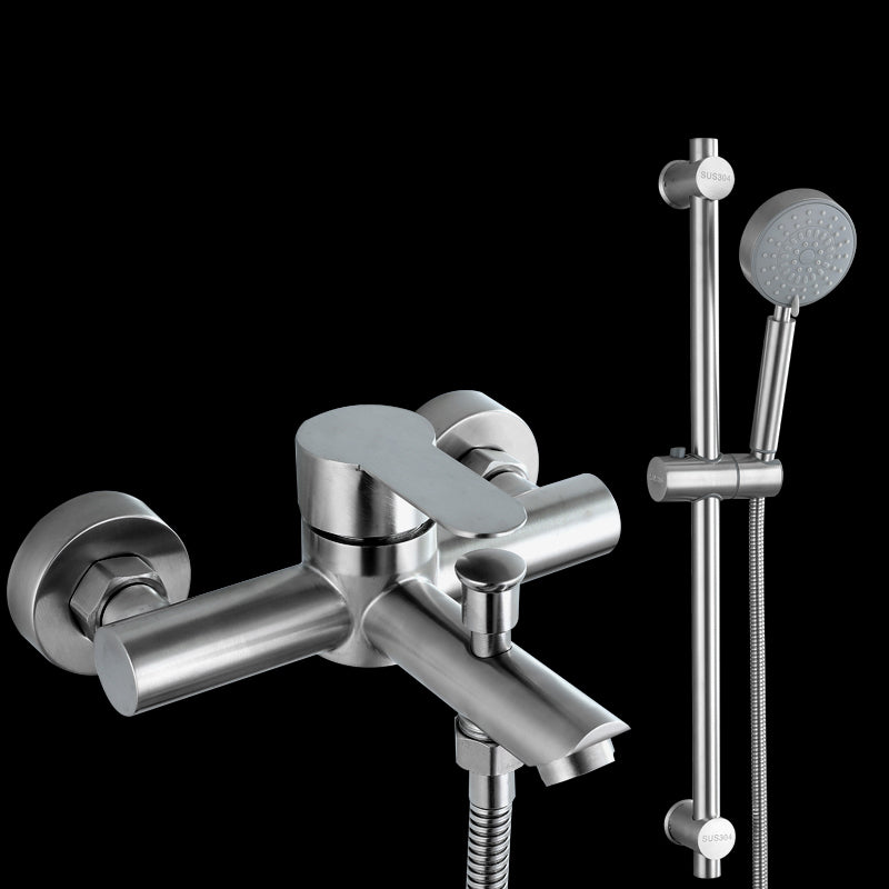 Popular Tub Filler Trim 304 Stainless Steel Wall Mounted Tub Filler Silver Tri-Mode Handshower Risers Included Clearhalo 'Bathroom Remodel & Bathroom Fixtures' 'Bathtub Faucets' 'bathtub_faucets' 'Home Improvement' 'home_improvement' 'home_improvement_bathtub_faucets' 7390898