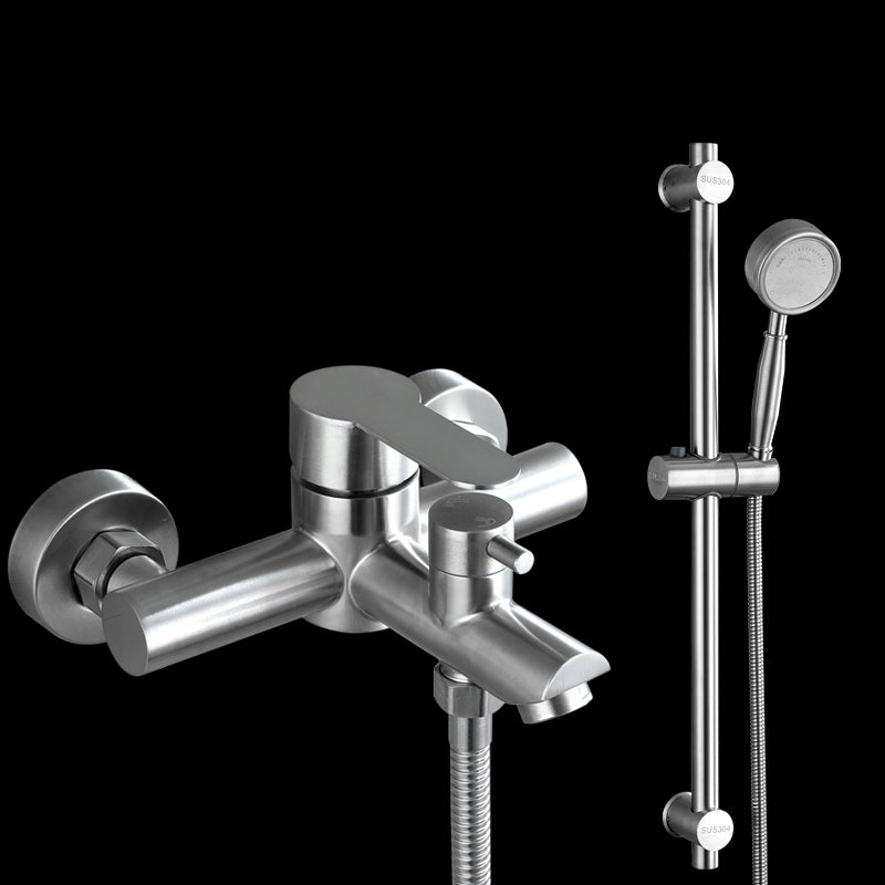 Popular Tub Filler Trim 304 Stainless Steel Wall Mounted Tub Filler Nickel Pressurized Shower Head Risers Included Clearhalo 'Bathroom Remodel & Bathroom Fixtures' 'Bathtub Faucets' 'bathtub_faucets' 'Home Improvement' 'home_improvement' 'home_improvement_bathtub_faucets' 7390900