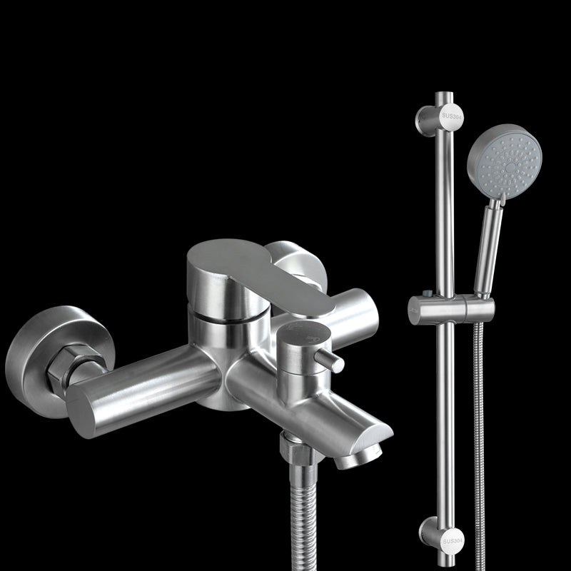 Popular Tub Filler Trim 304 Stainless Steel Wall Mounted Tub Filler Nickel Tri-Mode Handshower Risers Included Clearhalo 'Bathroom Remodel & Bathroom Fixtures' 'Bathtub Faucets' 'bathtub_faucets' 'Home Improvement' 'home_improvement' 'home_improvement_bathtub_faucets' 7390902