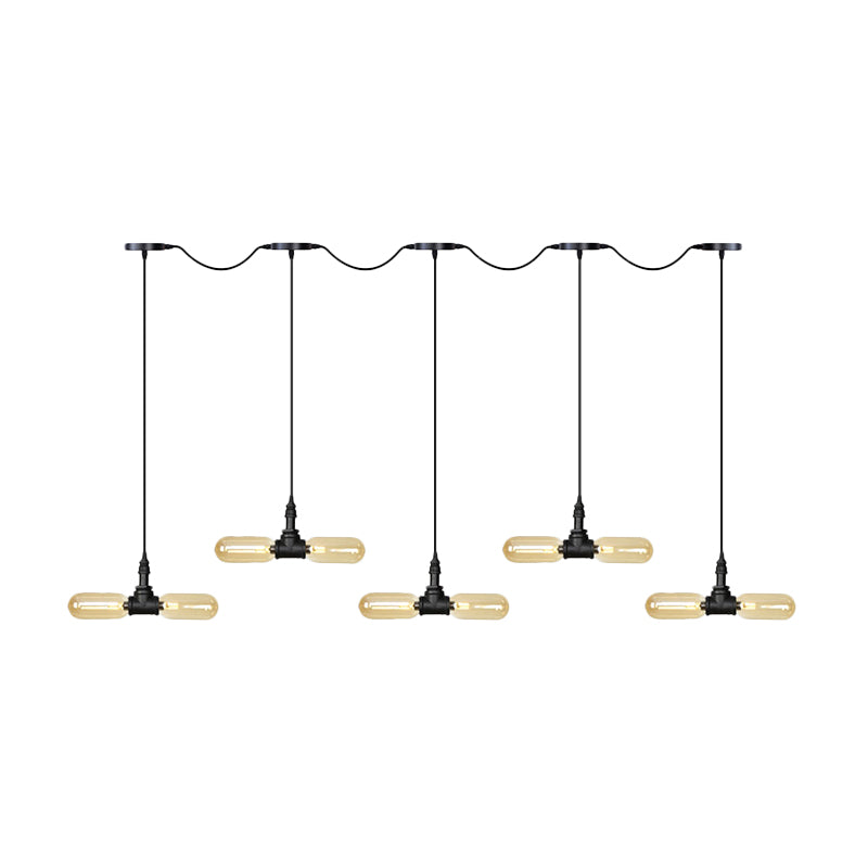 Amber Glass Black Hanging Light Capsule 6/10/14-Light Antiqued LED Tandem Multi Lamp Pendant Clearhalo 'Ceiling Lights' 'Glass shade' 'Glass' 'Industrial Pendants' 'Industrial' 'Middle Century Pendants' 'Pendant Lights' 'Pendants' 'Tiffany' Lighting' 739091