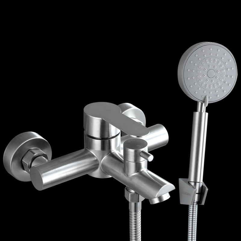 Popular Tub Filler Trim 304 Stainless Steel Wall Mounted Tub Filler Nickel Tri-Mode Shower Head & Base Risers Not Included Clearhalo 'Bathroom Remodel & Bathroom Fixtures' 'Bathtub Faucets' 'bathtub_faucets' 'Home Improvement' 'home_improvement' 'home_improvement_bathtub_faucets' 7390914