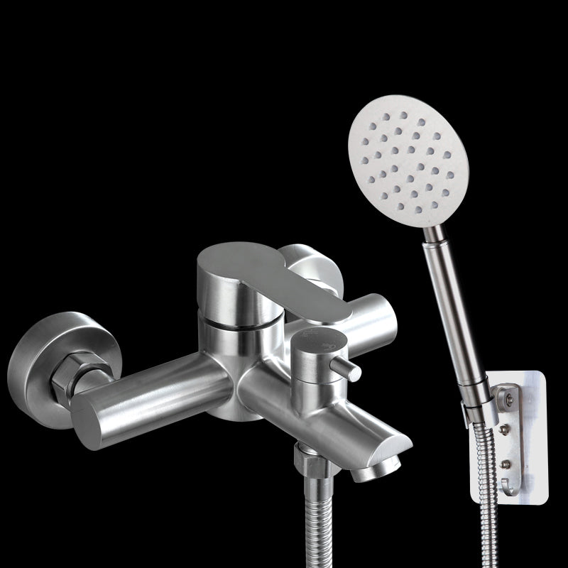 Popular Tub Filler Trim 304 Stainless Steel Wall Mounted Tub Filler Nickel Round Shower Head & Non Perforated Base Risers Not Included Clearhalo 'Bathroom Remodel & Bathroom Fixtures' 'Bathtub Faucets' 'bathtub_faucets' 'Home Improvement' 'home_improvement' 'home_improvement_bathtub_faucets' 7390916
