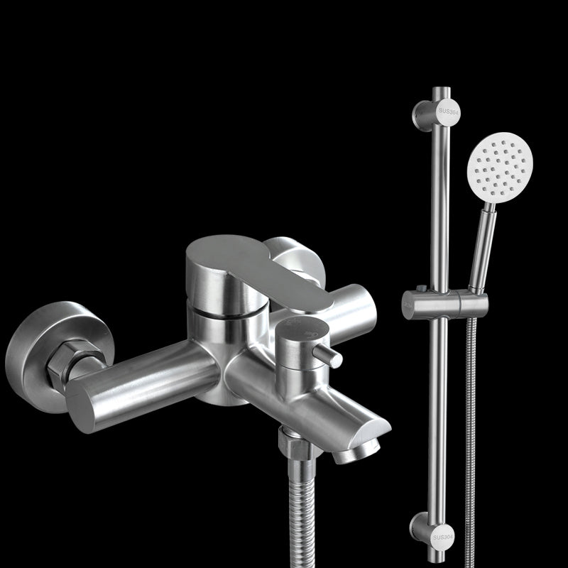 Popular Tub Filler Trim 304 Stainless Steel Wall Mounted Tub Filler Nickel Circle Shower Head Risers Included Clearhalo 'Bathroom Remodel & Bathroom Fixtures' 'Bathtub Faucets' 'bathtub_faucets' 'Home Improvement' 'home_improvement' 'home_improvement_bathtub_faucets' 7390917