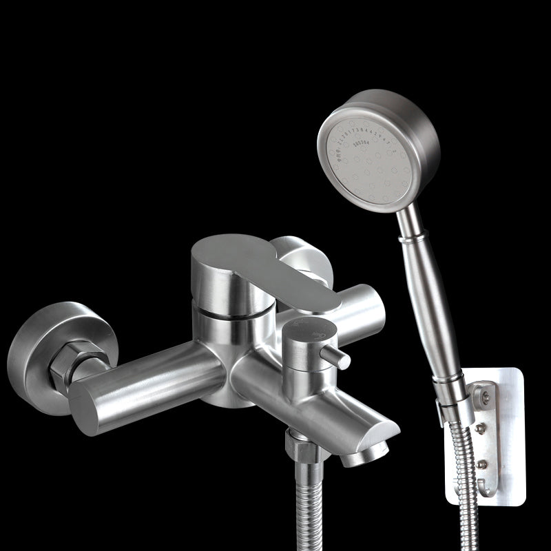 Popular Tub Filler Trim 304 Stainless Steel Wall Mounted Tub Filler Nickel Pressurized Shower Head & Non Perforated Base Risers Not Included Clearhalo 'Bathroom Remodel & Bathroom Fixtures' 'Bathtub Faucets' 'bathtub_faucets' 'Home Improvement' 'home_improvement' 'home_improvement_bathtub_faucets' 7390918