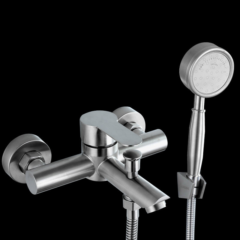 Popular Tub Filler Trim 304 Stainless Steel Wall Mounted Tub Filler Silver Pressurized Shower Head & Base Risers Not Included Clearhalo 'Bathroom Remodel & Bathroom Fixtures' 'Bathtub Faucets' 'bathtub_faucets' 'Home Improvement' 'home_improvement' 'home_improvement_bathtub_faucets' 7390919