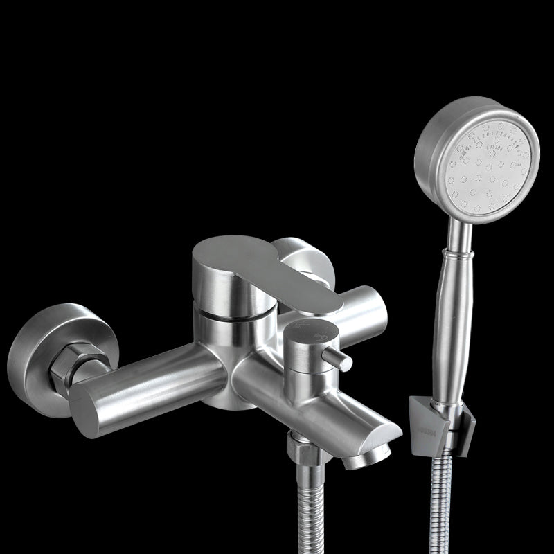 Popular Tub Filler Trim 304 Stainless Steel Wall Mounted Tub Filler Nickel Pressurized Shower Head & Base Risers Not Included Clearhalo 'Bathroom Remodel & Bathroom Fixtures' 'Bathtub Faucets' 'bathtub_faucets' 'Home Improvement' 'home_improvement' 'home_improvement_bathtub_faucets' 7390920