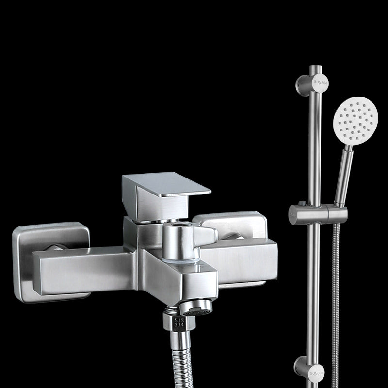 Modern Tub Faucet Trim 304 Stainless Steel Wall Mount Bathroom Faucet Circle Shower Head Risers Included Clearhalo 'Bathroom Remodel & Bathroom Fixtures' 'Bathtub Faucets' 'bathtub_faucets' 'Home Improvement' 'home_improvement' 'home_improvement_bathtub_faucets' 7390928