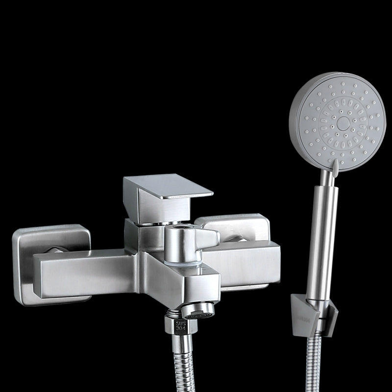 Modern Tub Faucet Trim 304 Stainless Steel Wall Mount Bathroom Faucet Tri-Mode Shower Head & Base Risers Not Included Clearhalo 'Bathroom Remodel & Bathroom Fixtures' 'Bathtub Faucets' 'bathtub_faucets' 'Home Improvement' 'home_improvement' 'home_improvement_bathtub_faucets' 7390932