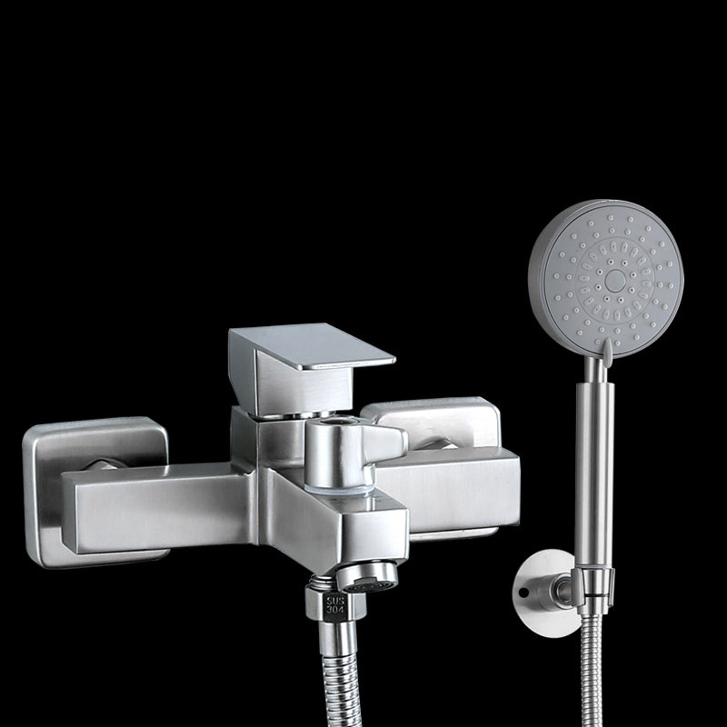Modern Tub Faucet Trim 304 Stainless Steel Wall Mount Bathroom Faucet Tri-Mode Shower Head & Omni-Directional Base Risers Not Included Clearhalo 'Bathroom Remodel & Bathroom Fixtures' 'Bathtub Faucets' 'bathtub_faucets' 'Home Improvement' 'home_improvement' 'home_improvement_bathtub_faucets' 7390934